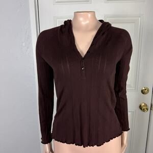 Vintage y2K Sweet Life Women's Shirt Medium Cotton Long Sleeve Henley Hooded O9